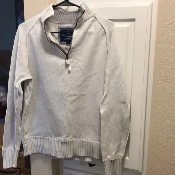 Men’s American Eagle Outfitters 100% cotton cream and grey 1/4 zip sweater - Picture 1 of 8